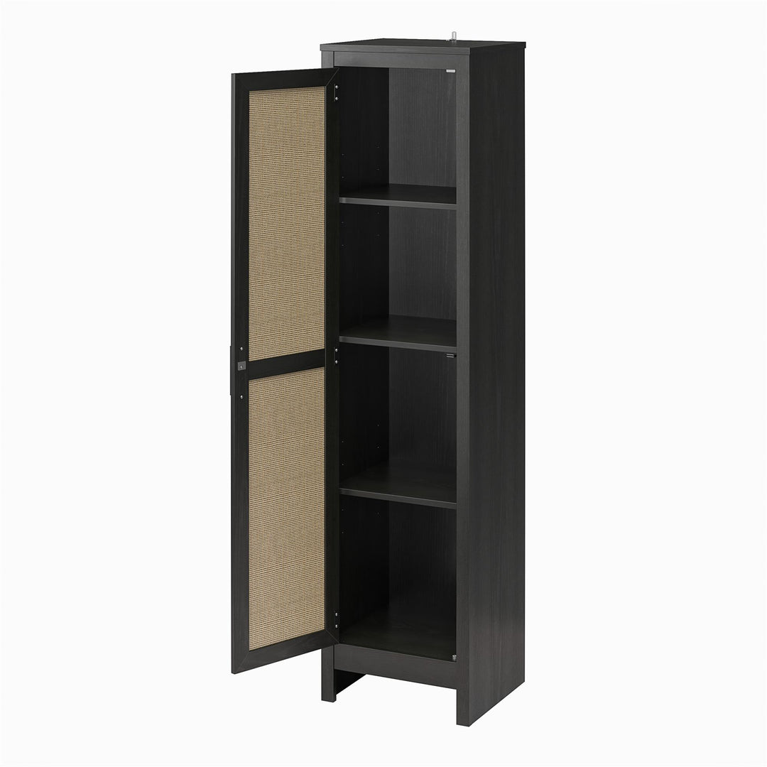 Tall 1 door storage cabinet with 4 shelves - Black Oak