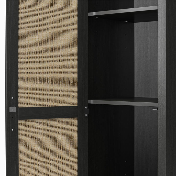 rustic tall one door storage cabinet - Black Oak