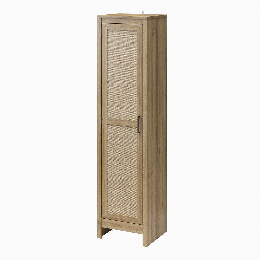 tall one door storage cabinet for living room - Black Oak