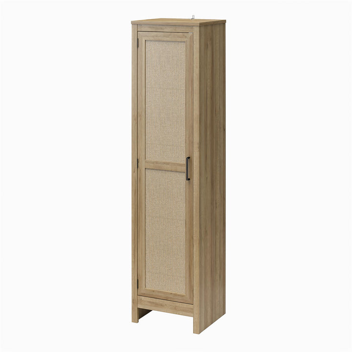 rattan pattern tall 1 door cabinet - Natural