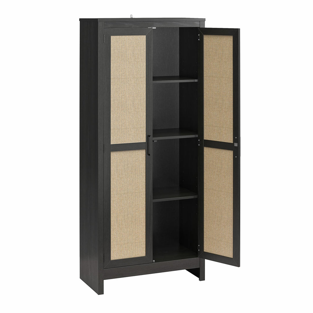 Tall 2 door storage cabinet with 4 shelves - Black Oak