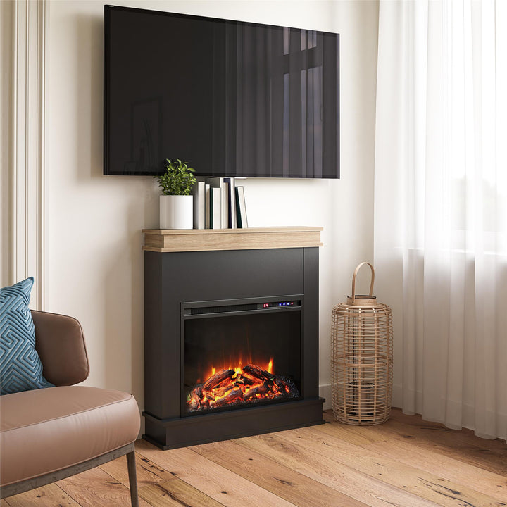 Mateo Electric Fireplace with Rustic Faux Wood Mantel and 23 Inch Fireplace Insert - Black