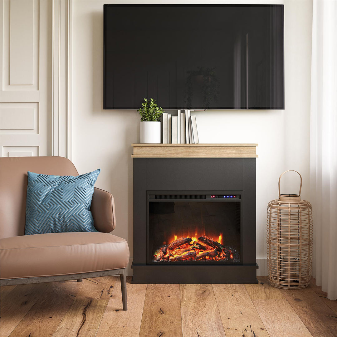 Mateo Electric Fireplace with Rustic Faux Wood Mantel and 23 Inch Fireplace Insert - Black