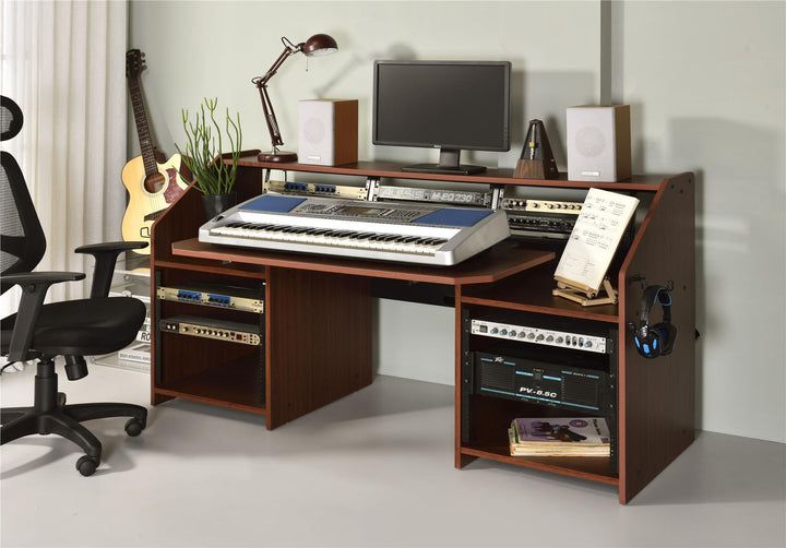 Music Workstation Desk with Cable Holes - Natural