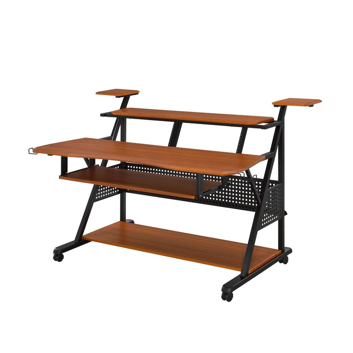 Music Production Desk with Earphone Rack - Cherry/Black