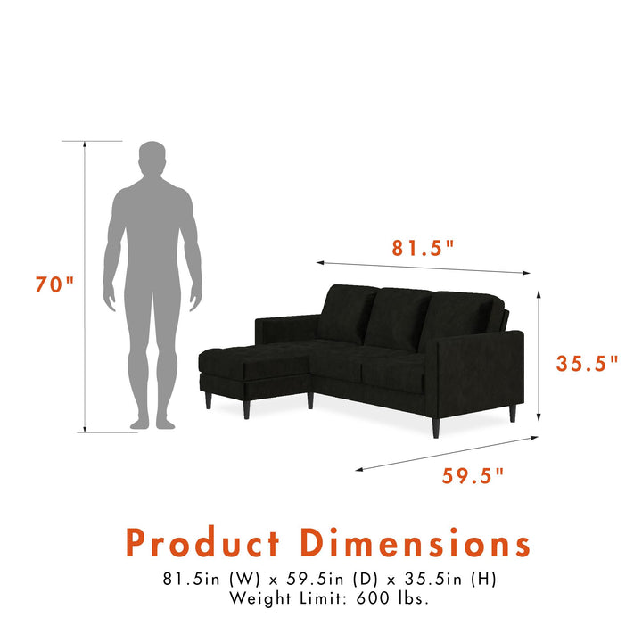 Strummer Reversible Sectional Sofa Couch - Black