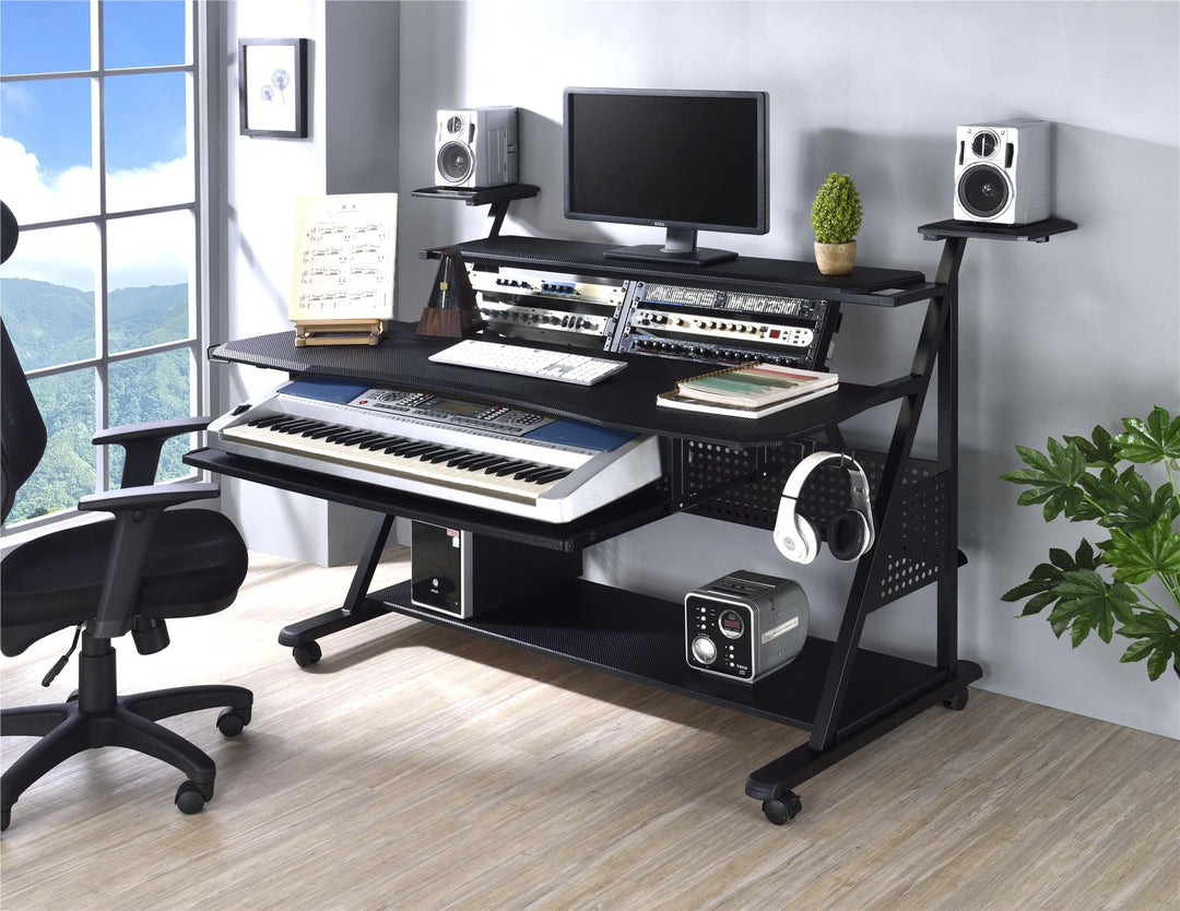 Music Composer Desk with speaker shelves - Black