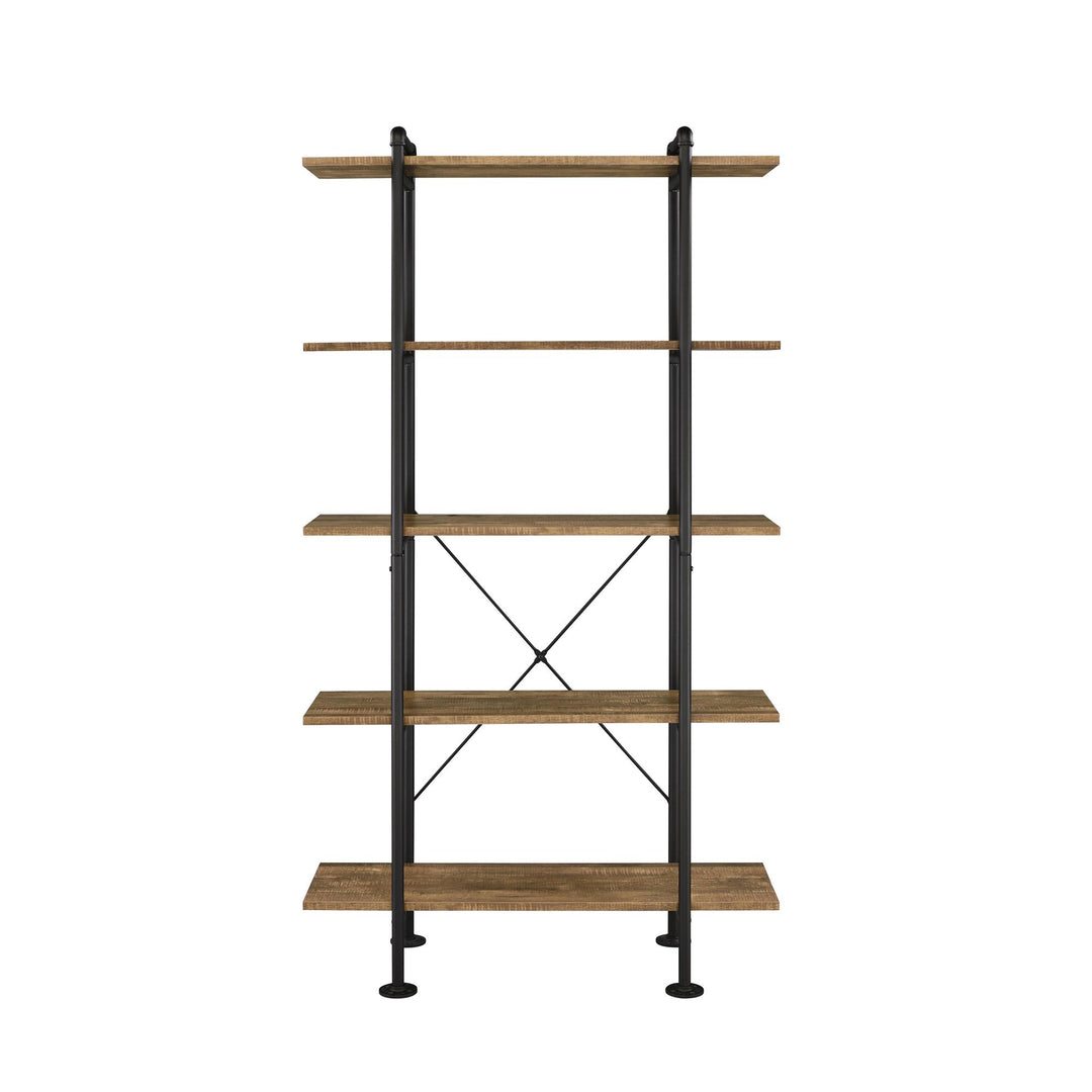 Nefo 5 Shelf Bookcase with Pipe Style Frame  -  Rustic Oak