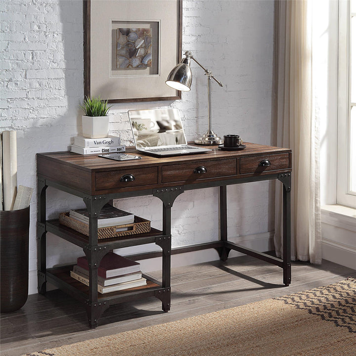 Rectangular desk with three drawers and compartments -  Espresso