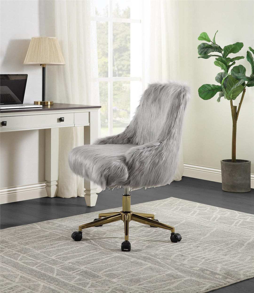 Faux Fur swivel Chair - Gray