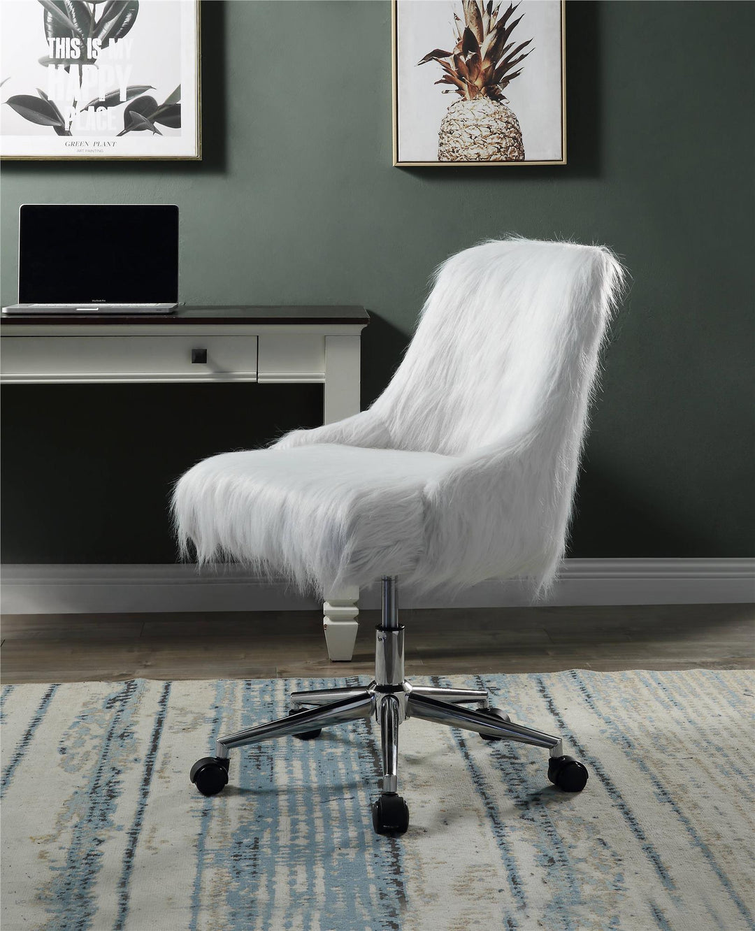 Faux Fur Adjustable Office Chair - Gray