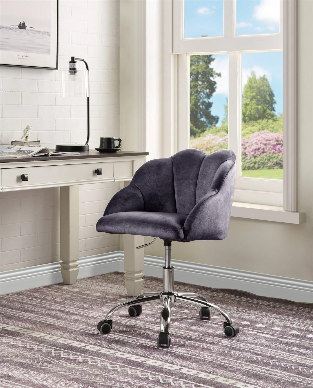 Padded seat and back Velvet Adjustable Office Chair - Dark Gray