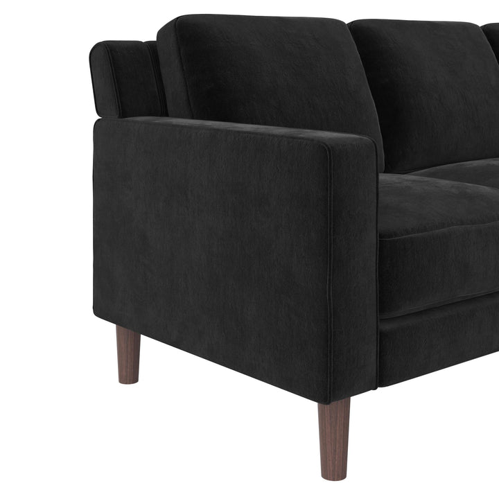 Brynn Fabric Upholstered 3 Seater Sofa with Wood Legs - Black