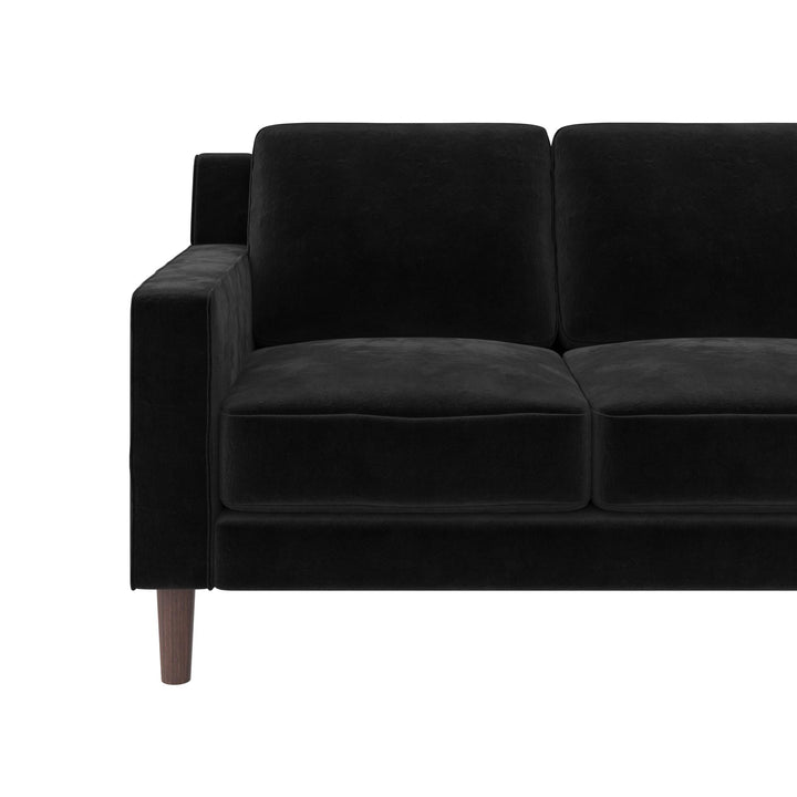 Brynn Fabric Upholstered 3 Seater Sofa with Wood Legs - Black