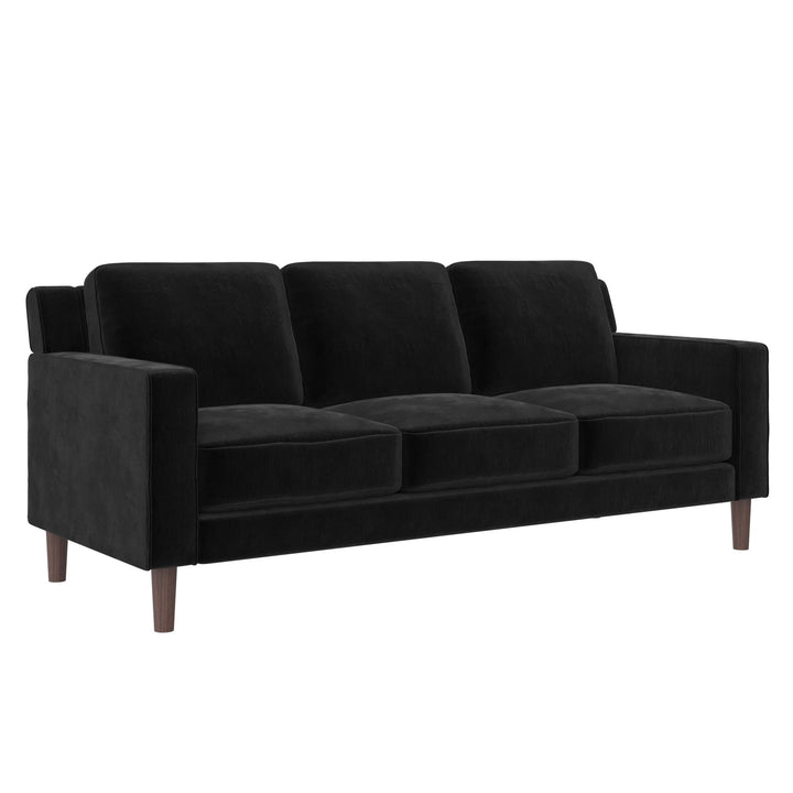 Brynn Fabric Upholstered 3 Seater Sofa with Wood Legs - Black