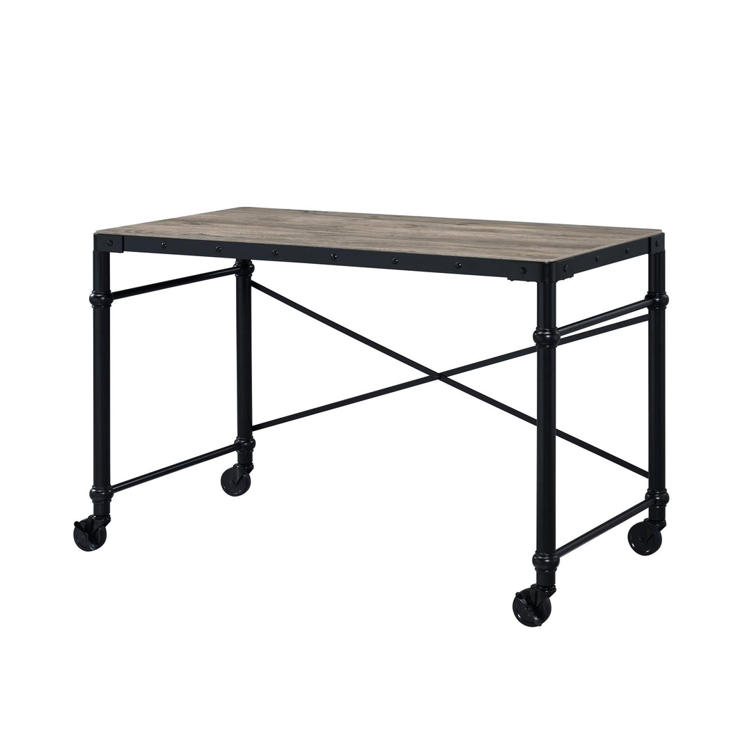 Metal frame Writing Desk on Wheels - Oak
