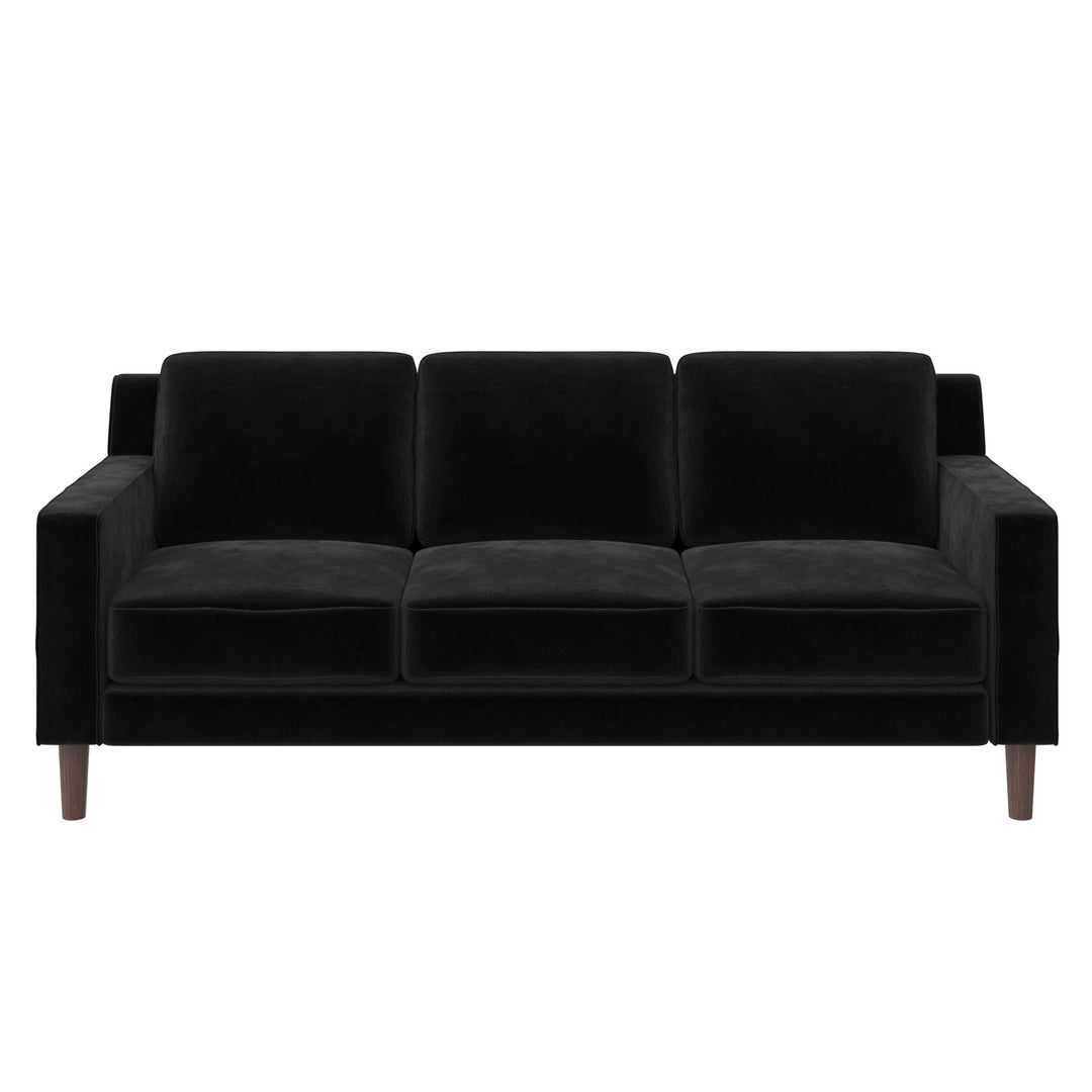 Brynn Fabric Upholstered 3 Seater Sofa with Wood Legs - Black