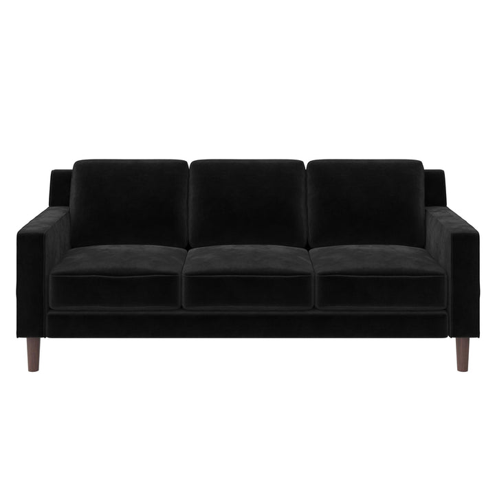 Brynn Fabric Upholstered 3 Seater Sofa with Wood Legs - Black