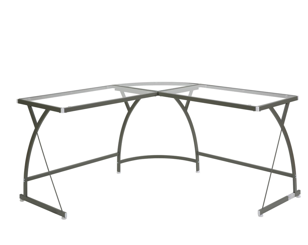 glass top l shaped computer desk - Silver