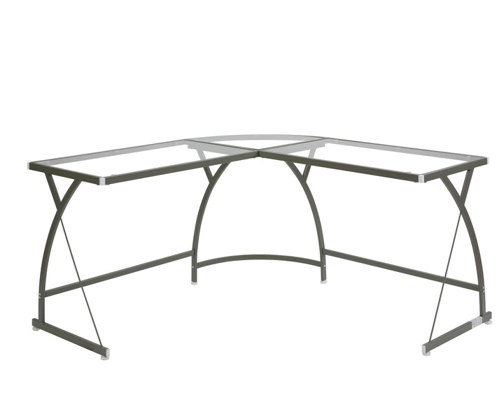 glass top l shaped computer desk - Silver
