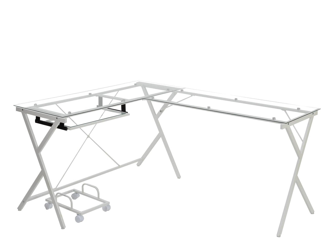 l shaped desk with keyboard tray - White