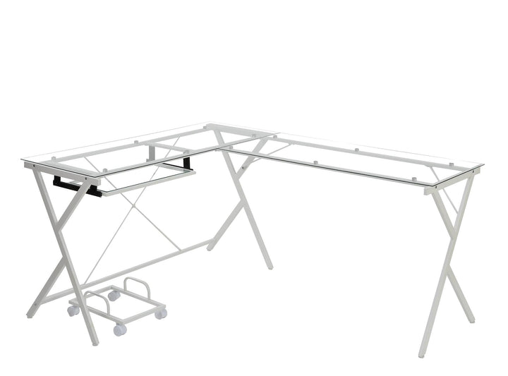 l shaped desk with keyboard tray - White