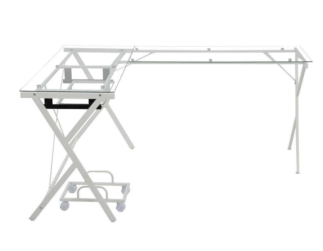 l shape computer desk with keyboard tray - White