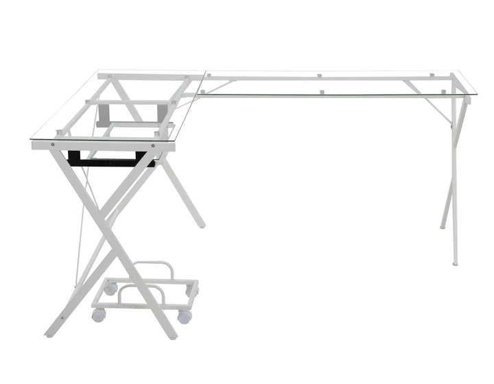 l shape computer desk with keyboard tray - White