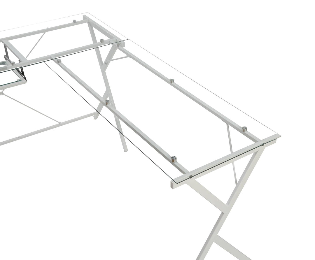 Gaming L-Desk with Keyboard Tray - White