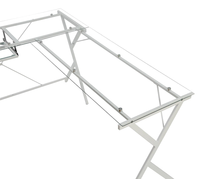 Gaming L-Desk with Keyboard Tray - White