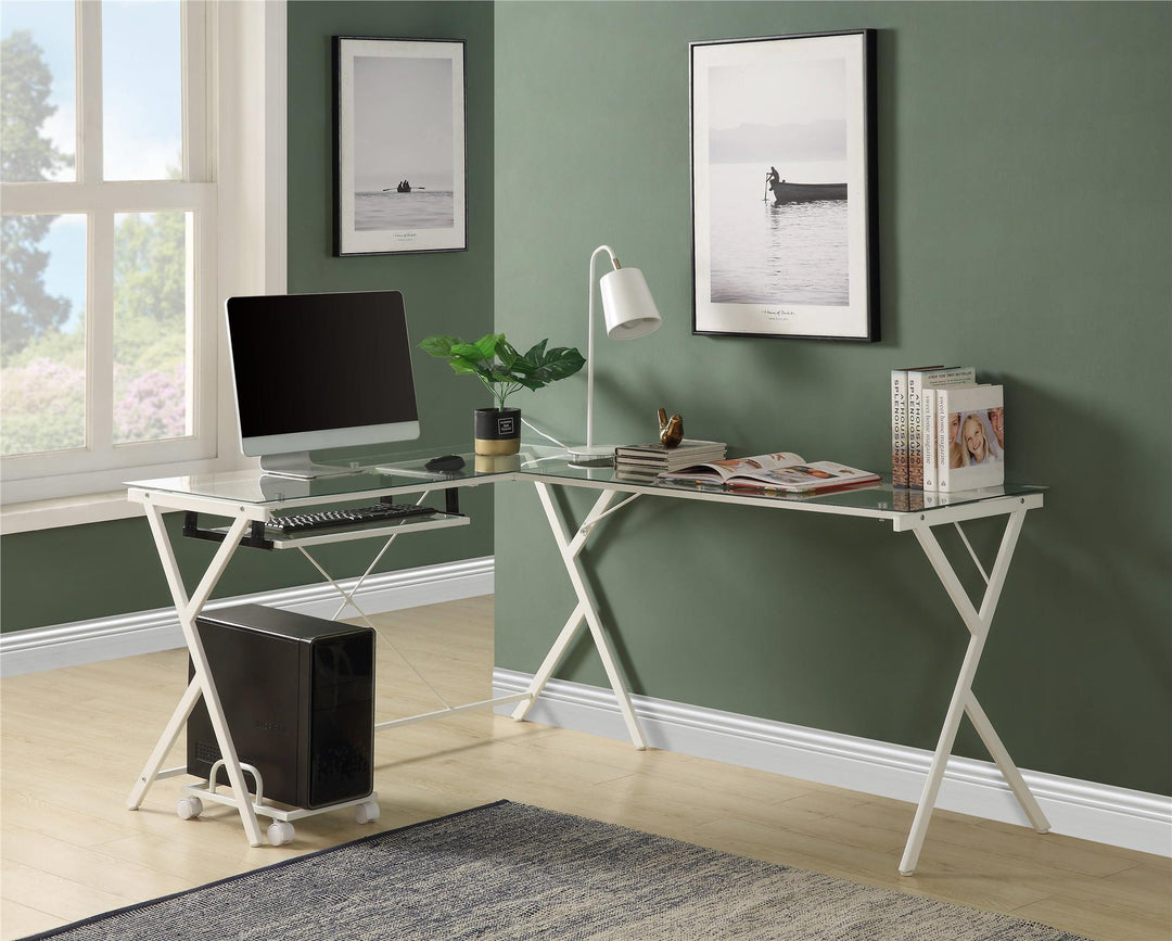 computer desk with keyboard tray - White