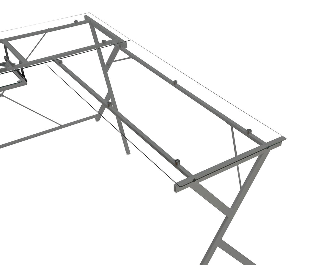 glass top L shaped computer desk - Silver