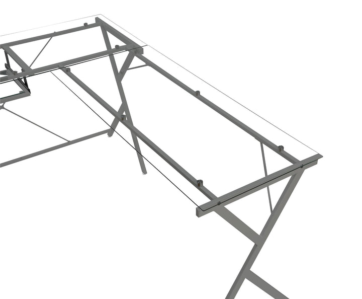 glass top L shaped computer desk - Silver