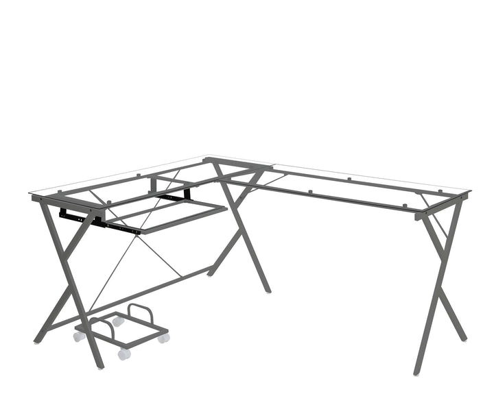 glass top corner computer desk - Silver