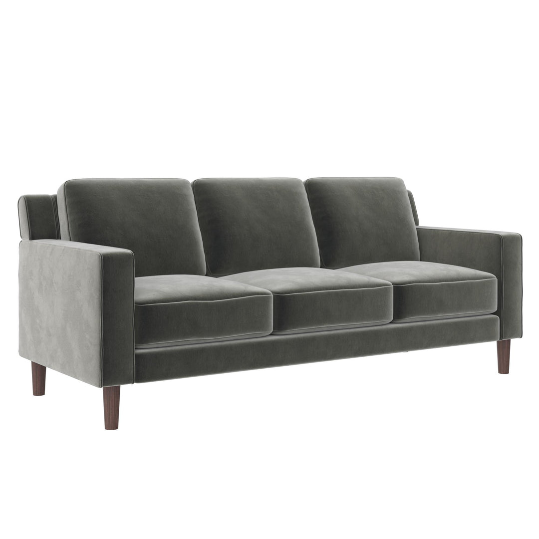 Brynn Fabric Upholstered 3 Seater Sofa with Wood Legs - Gray