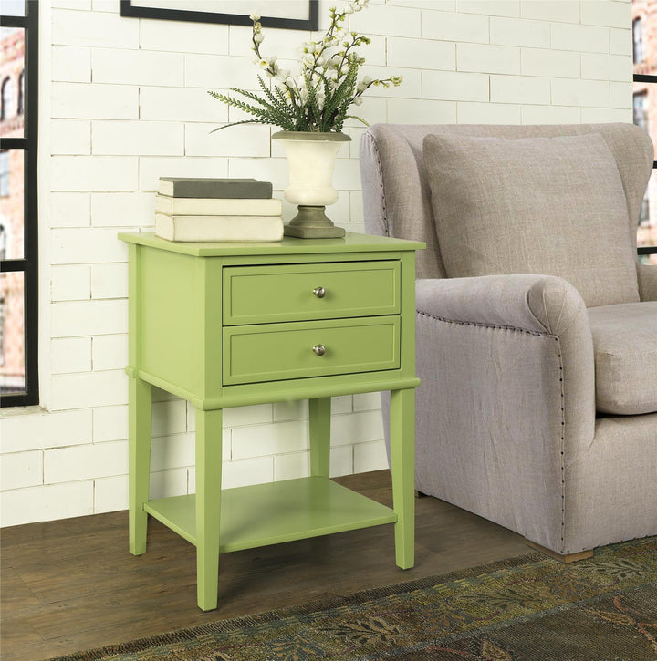 Franklin Nightstand Table with 2 Drawers and Lower Shelf - Lime Green