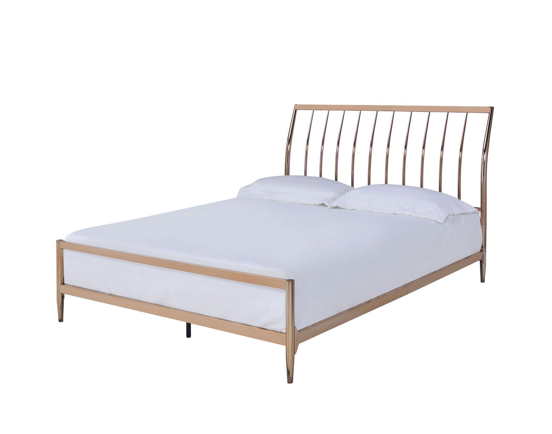 Metal legs queen bed with slatted headboard - Copper