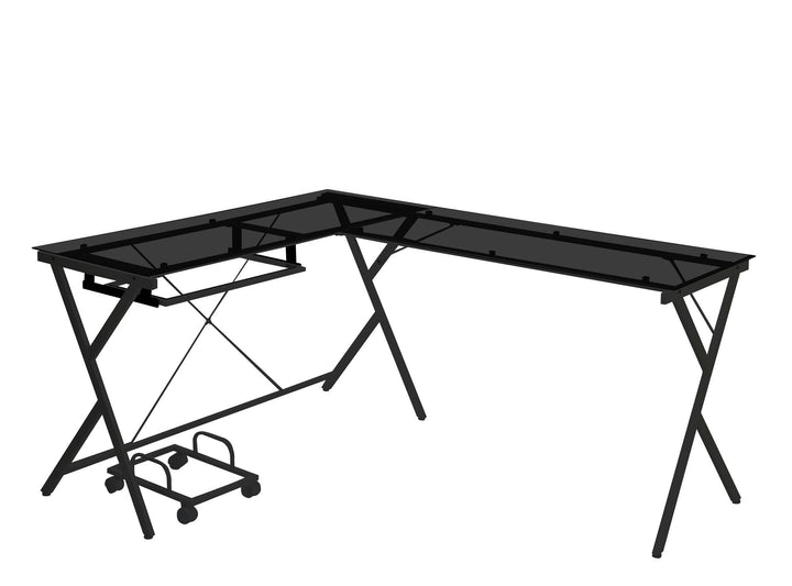 l-shaped computer desk with keyboard tray - Black