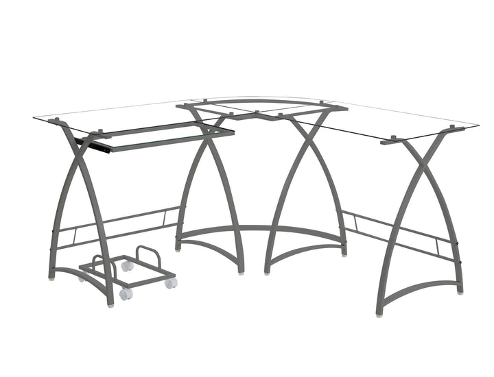 l shape desk with keyboard tray - Silver
