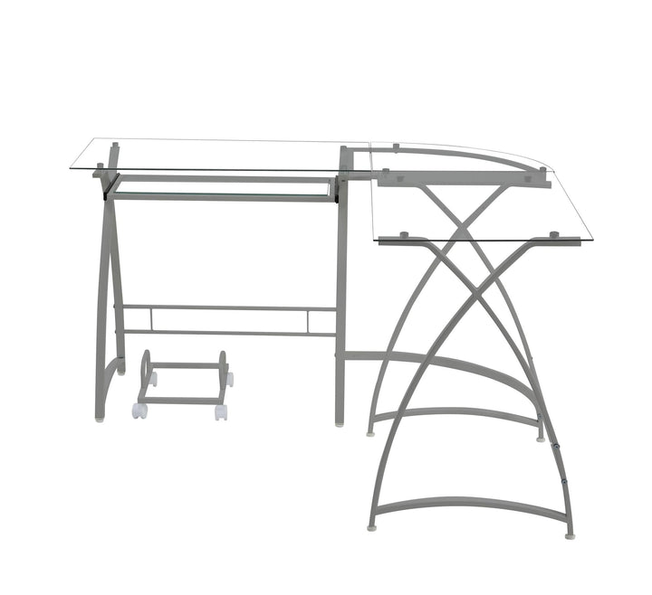 l shape computer desk with keyboard tray - Silver