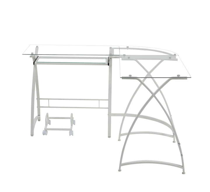 glass top Corner Desk with Keyboard Tray - White