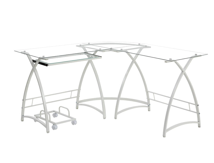 glass top X-Frame Metal Corner Desk - White