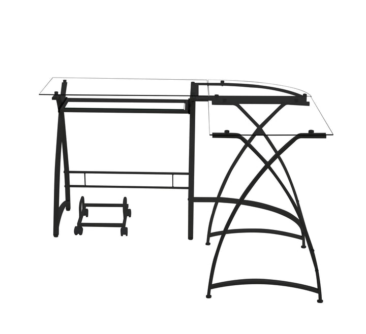 l-shaped computer desk with keyboard tray - Black