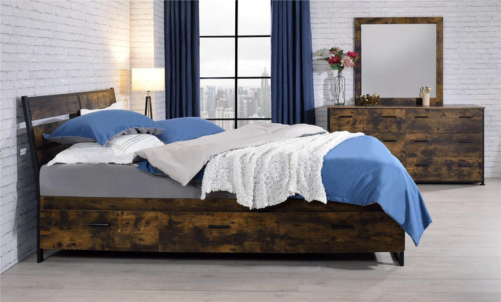 wide 6 drawer dresser - Rustic Oak