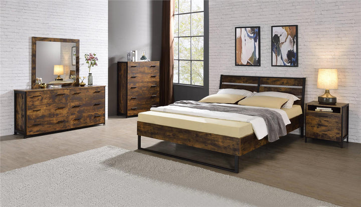 wide 6 drawer dresser with metal frame - Rustic Oak