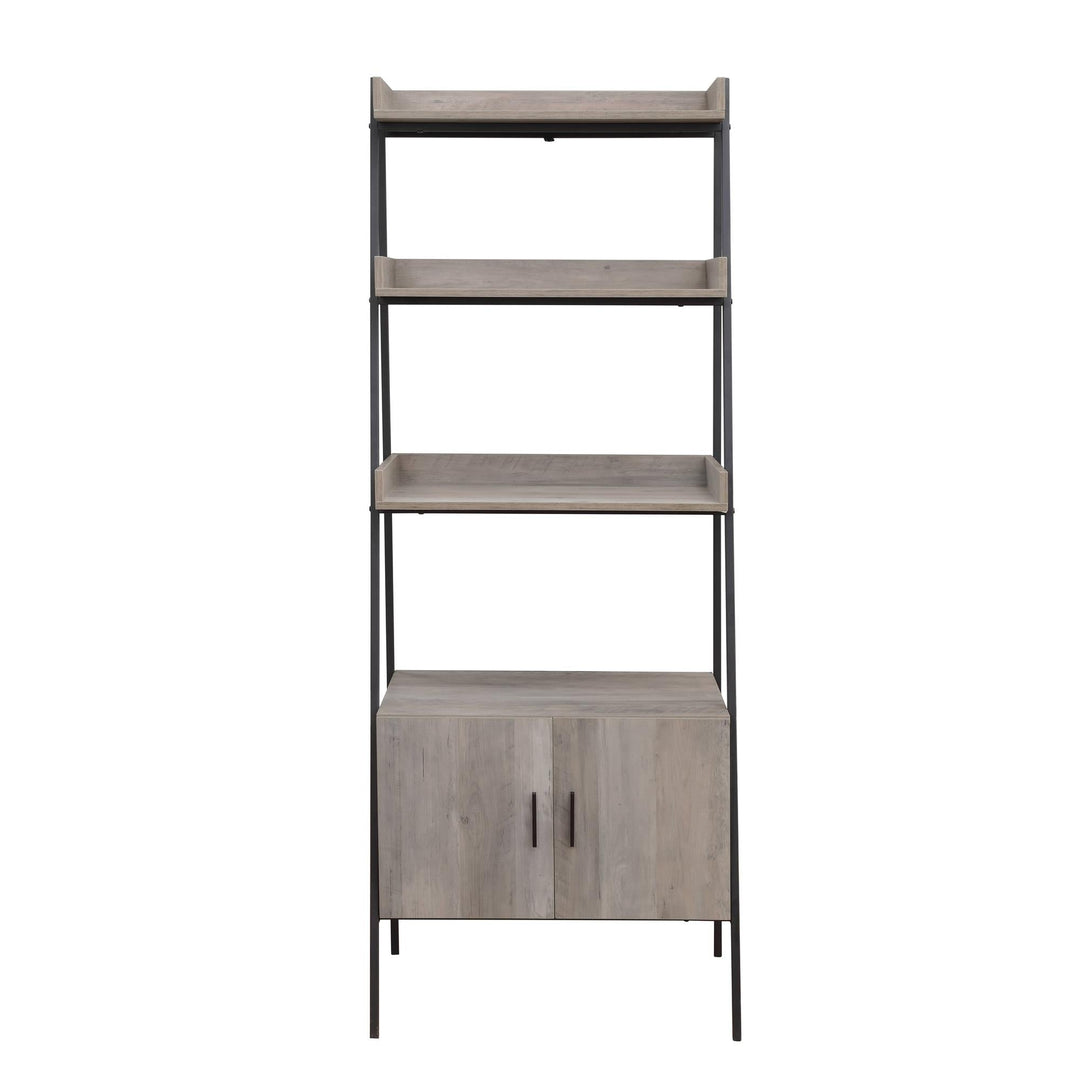 Zakwani Ladder Bookshelf with 4 Shelves and Closed Storage - Gray Oak