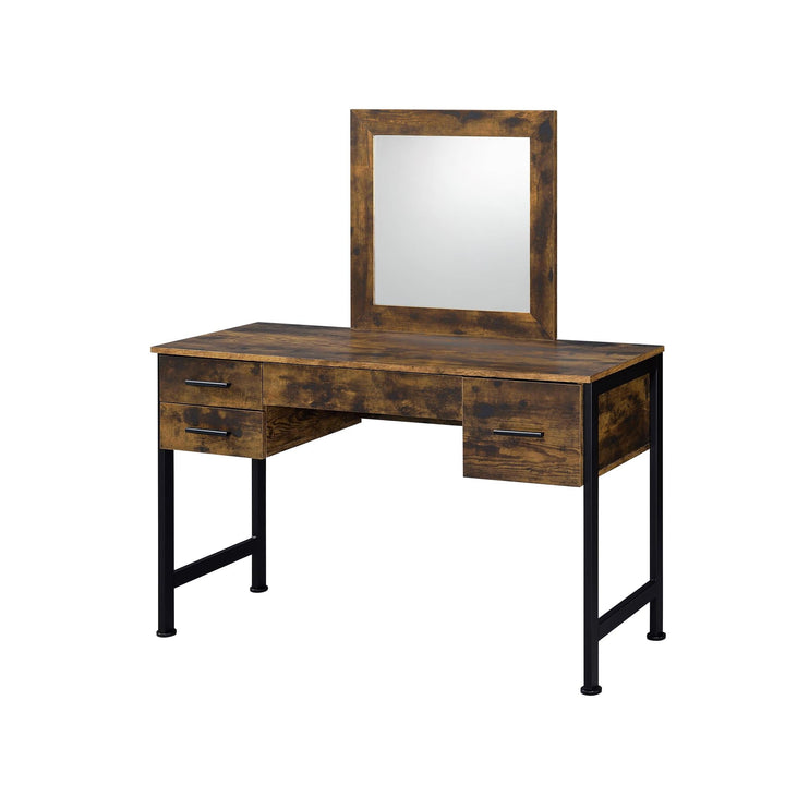 mirrored vanity desk with drawers - Rustic Oak