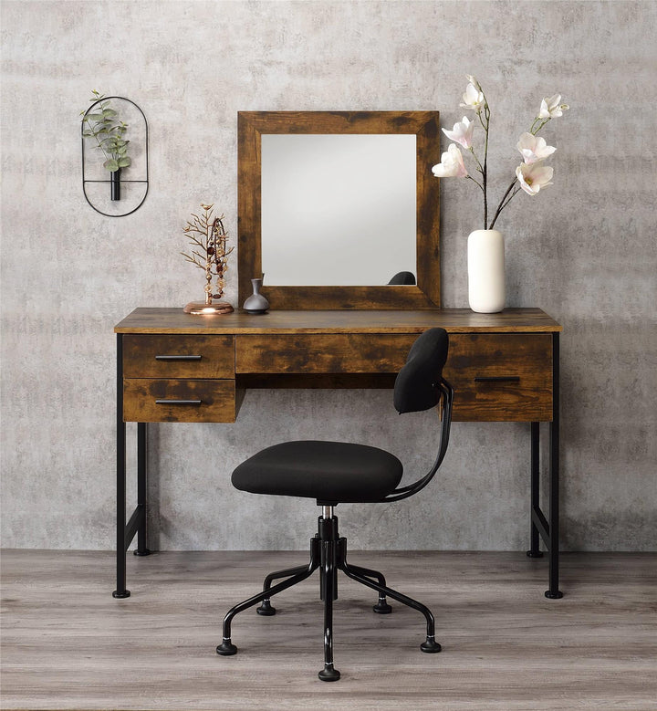 vanity desk with drawers and mirror - Rustic Oak