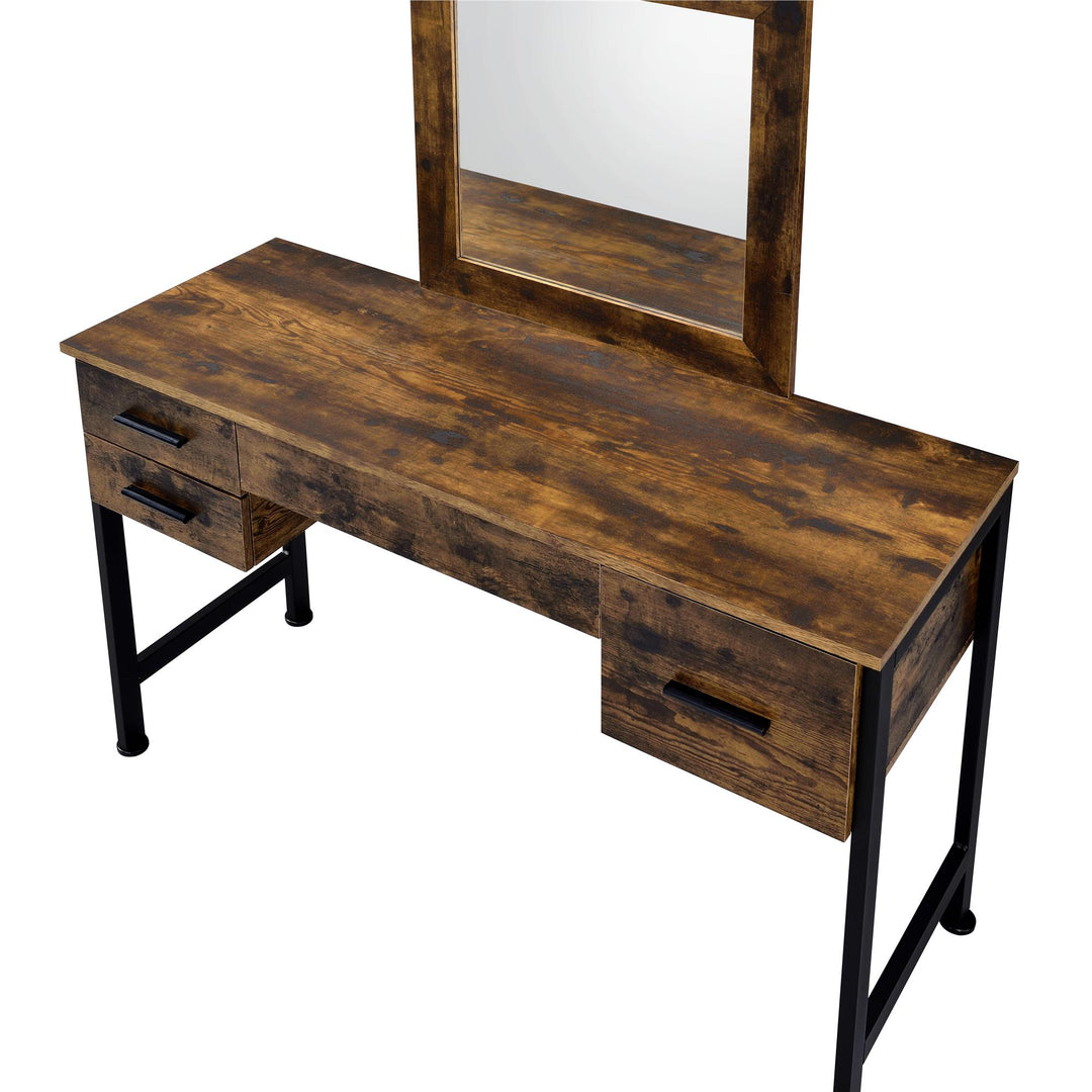 full vanity desk with mirror and 4 storage drawers - Rustic Oak