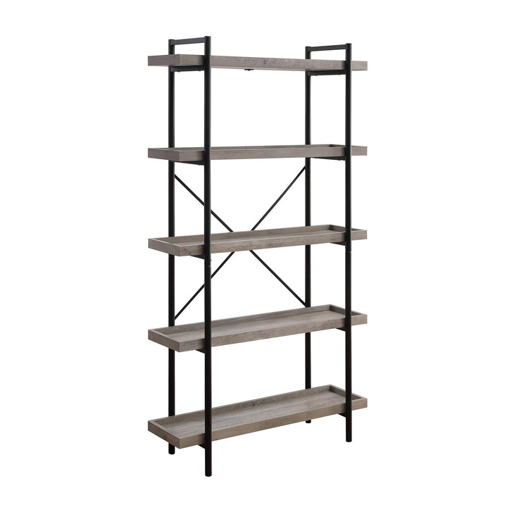 Open wooden five-tier bookshelf with metal frame - Gray Oak